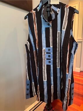 vincente Sleeveless Stripe Button Accent Tunic Size XL NWT  Cotton Blend